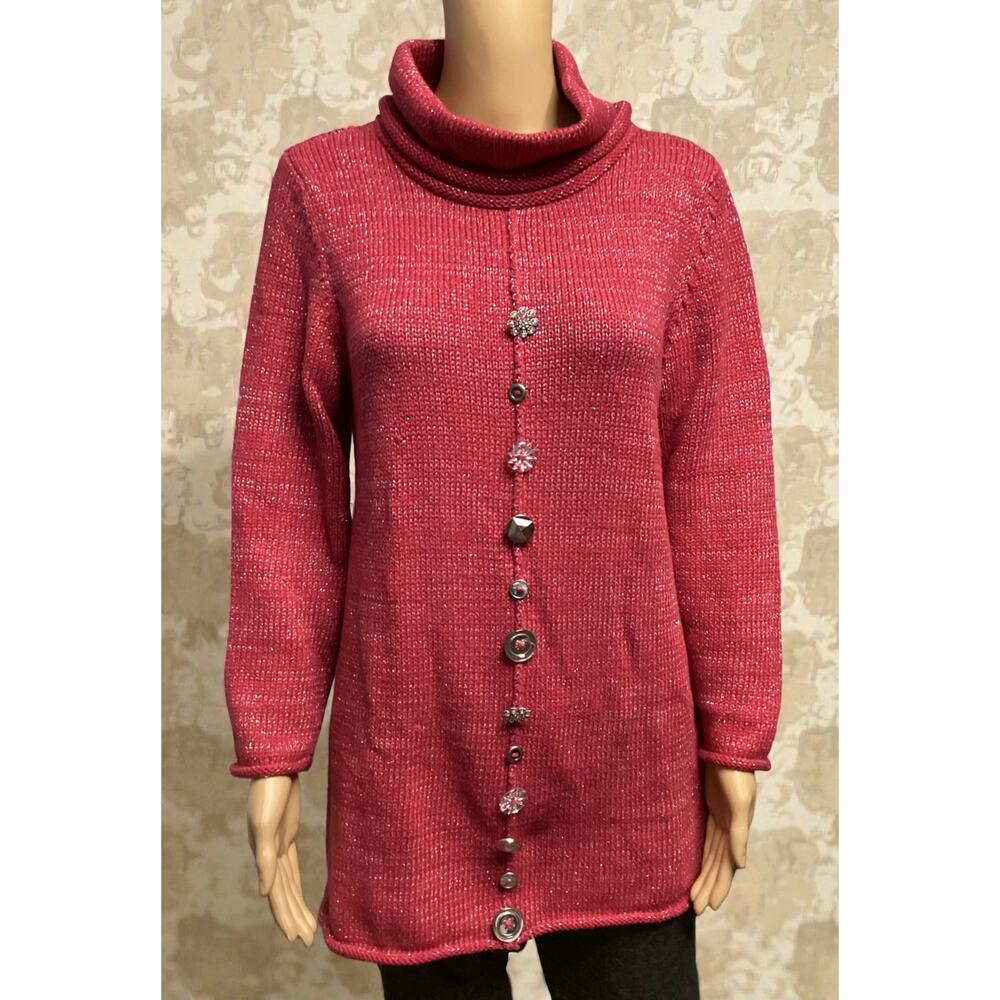 Soft Surroundings Nordic Nights Cowlneck Tunic Sweater size M pink/berry